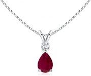 July Birthstone – Ruby Teardrop Pendant Necklace with Diamond (6x4mm Ruby)