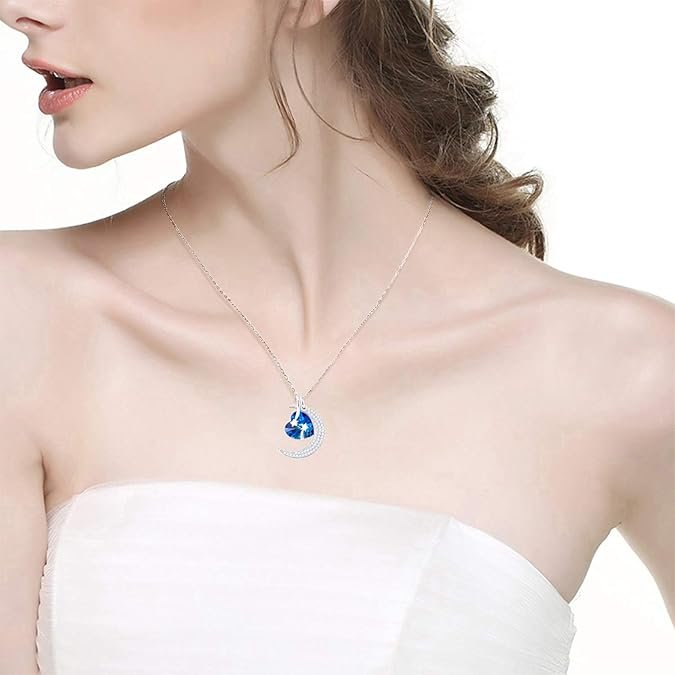 To the Moon and Back Half Moon Necklace Women Birthstones