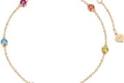 14K Gold Gemstone Chakra Anklet for Women Girls with Colorful Cubic Zirconia