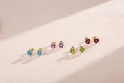 FANCIME 14k Solid Yellow Gold Stud Earrings Gemstone