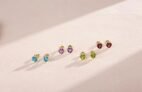 FANCIME 14k Solid Yellow Gold Stud Earrings Gemstone