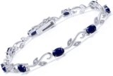 Gem Stone King 925 Sterling Silver Blue Sapphire and White Diamond Greek Vine Tennis Bracelet For Women