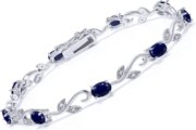 Gem Stone King 925 Sterling Silver Blue Sapphire and White Diamond Greek Vine Tennis Bracelet For Women
