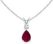 July Birthstone – Ruby Teardrop Pendant Necklace with Diamond (6x4mm Ruby)