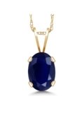 Gem Stone King 14K Yellow Gold Blue Sapphire Pendant Necklace For Women (1.02 Ct Gemstone Birthstone Oval 7X5MM with 18 Inch Chain)